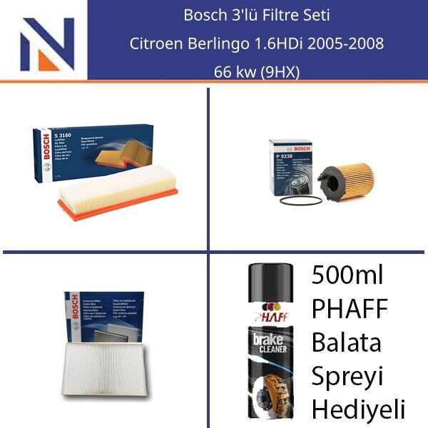Citroen Berlingo 1.6HDi 2005-2008 Bosch 3'lü Filtre Seti