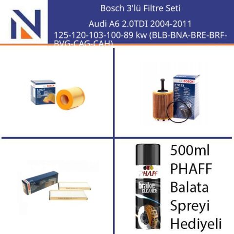 Audi A6 2.0TDI 2004-2011 Bosch 3'lü Filtre Seti