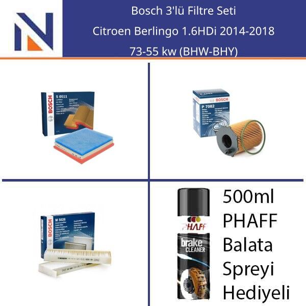 Citroen Berlingo 1.6HDi 2014-2018 Bosch 3'lü Filtre Seti