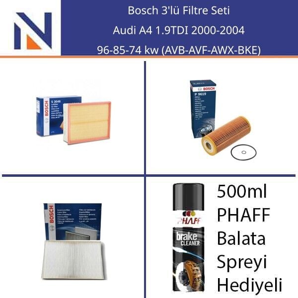 Audi A4 1.9TDI 2000-2004 Bosch 3'lü Filtre Seti