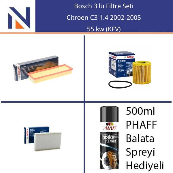 Citroen C3 1.4 2002-2005 Bosch 3'lü Filtre Seti