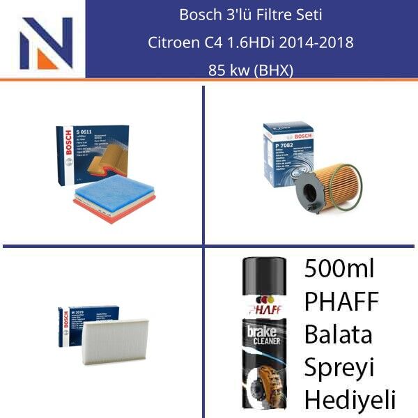 Citroen C4 1.6HDi 2014-2018 Bosch 3'lü Filtre Seti