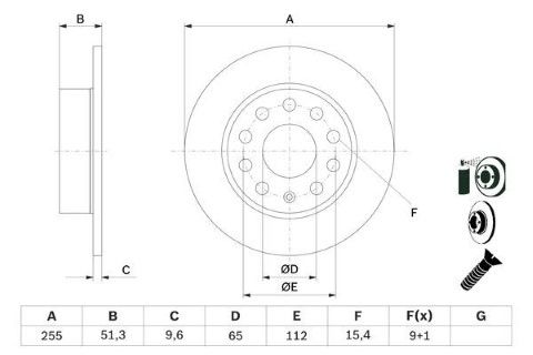 Audi A3 1.6 2003-2013 Bosch Arka Disk (255 mm) Kaplamalı 2 Adet