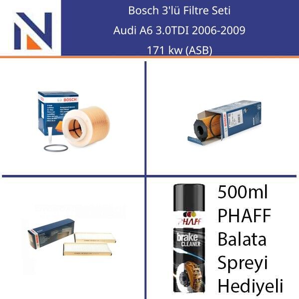 Audi A6 3.0TDI 2006-2009 Bosch 3'lü Filtre Seti