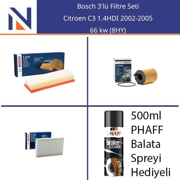 Citroen C3 1.4HDI 2002-2005 Bosch 3'lü Filtre Seti