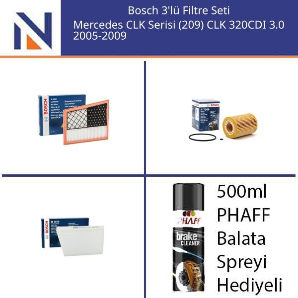 Mercedes CLK Serisi (209) CLK 320CDI 3.0 2005-2009 Bosch 3'lü Filtre Seti