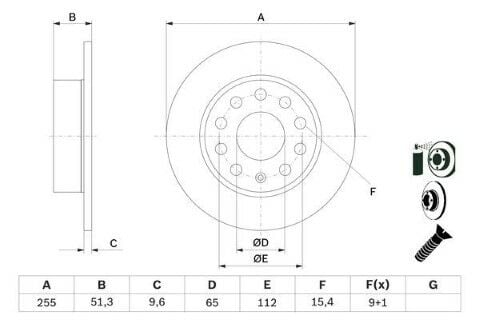 Volkswagen Caddy 1.6TDI 2010-2015 Bosch Arka Disk (255 mm) Kaplamalı 2 Adet