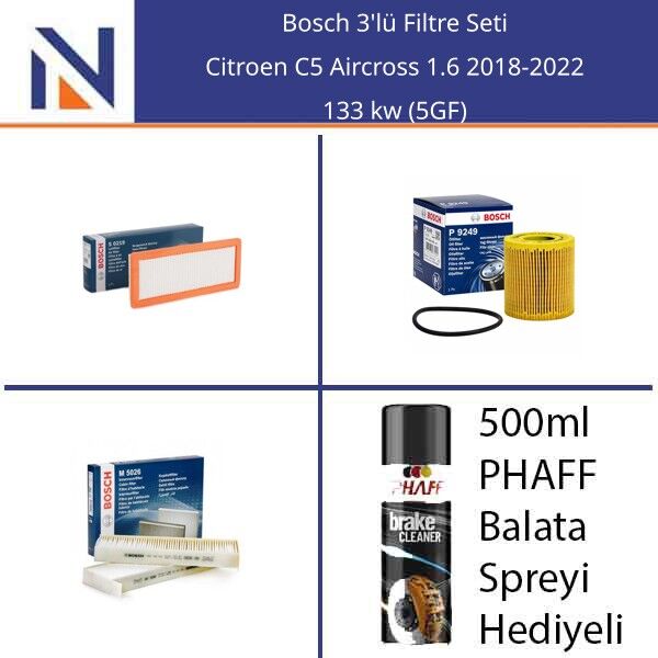 Citroen C5 Aircross 1.6 2018-2022 Bosch 3'lü Filtre Seti