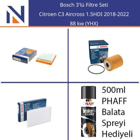Citroen C3 Aircross 1.5HDI 2018-2022 Bosch 3'lü Filtre Seti