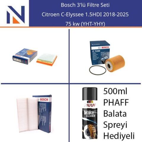 Citroen C-Elyssee 1.5HDI 2018-2025 Bosch 3'lü Filtre Seti
