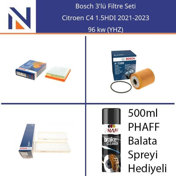 Citroen C4 1.5HDI 2021-2023 Bosch 3'lü Filtre Seti