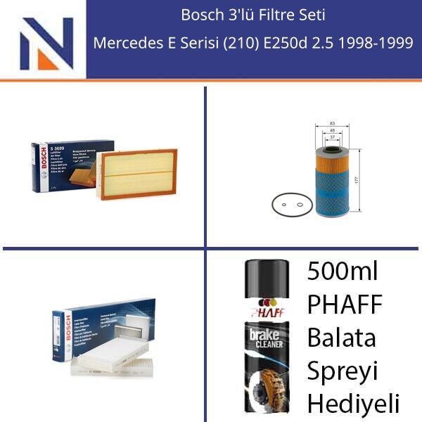 Mercedes E Serisi (210) E250d 2.5 1998-1999 Bosch 3'lü Filtre Seti