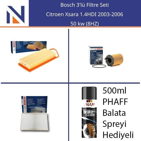 Citroen Xsara 1.4HDI 2003-2006 Bosch 3'lü Filtre Seti