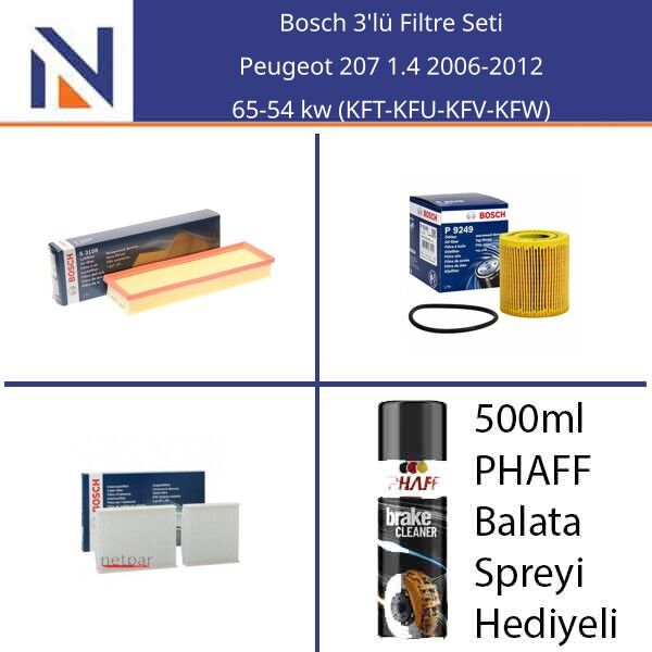 Peugeot 207 1.4 2006-2012 Bosch 3'lü Filtre Seti
