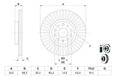 Audi Q2 1.4TFSI 2016-2019 Bosch Ön Disk (312 mm) 2 Adet