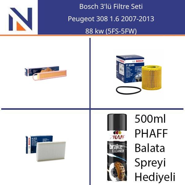 Peugeot 308 1.6 2007-2013 Bosch 3'lü Filtre Seti
