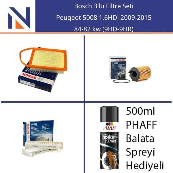 Peugeot 5008 1.6HDi 2009-2015 Bosch 3'lü Filtre Seti