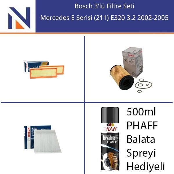 Mercedes E Serisi (211) E320 3.2 2002-2005 Bosch 3'lü Filtre Seti