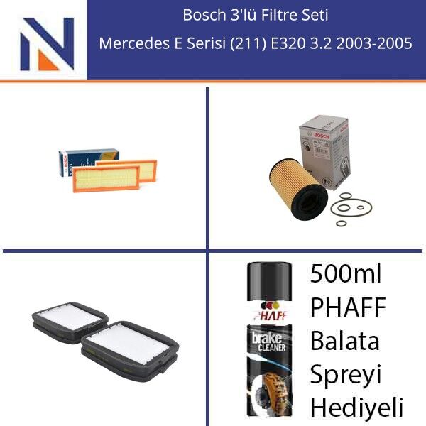 Mercedes E Serisi (211) E320 3.2 2003-2005 Bosch 3'lü Filtre Seti