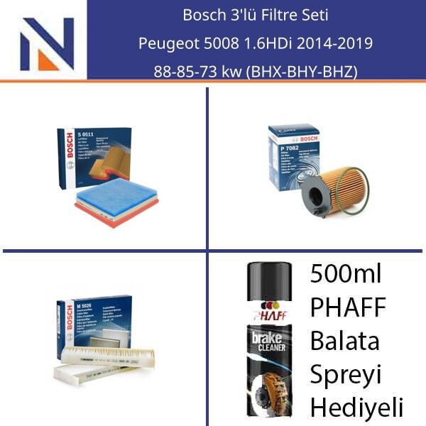Peugeot 5008 1.6HDi 2014-2019 Bosch 3'lü Filtre Seti