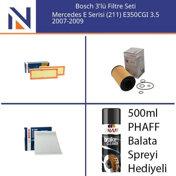 Mercedes E Serisi (211) E350CGI 3.5 2007-2009 Bosch 3'lü Filtre Seti