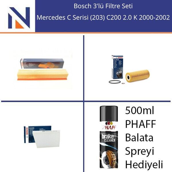Mercedes C Serisi (203) C200 2.0 K 2000-2002 Bosch 3'lü Filtre Seti