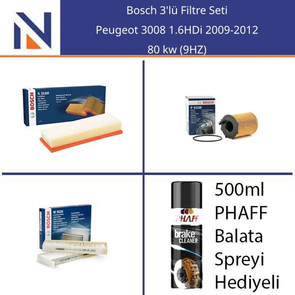 Peugeot 3008 1.6HDi 2009-2012 Bosch 3'lü Filtre Seti