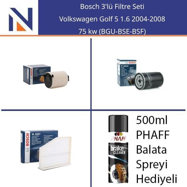 Volkswagen Golf 5 1.6 2004-2008 Bosch 3'lü Filtre Seti