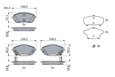 Toyota Auris E18 (12-19) 1.3 2012-2019 Bosch Ön Balata 25090 NETPAR3213 (1NR)