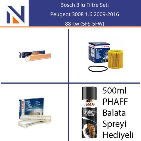 Peugeot 3008 1.6 2009-2016 Bosch 3'lü Filtre Seti