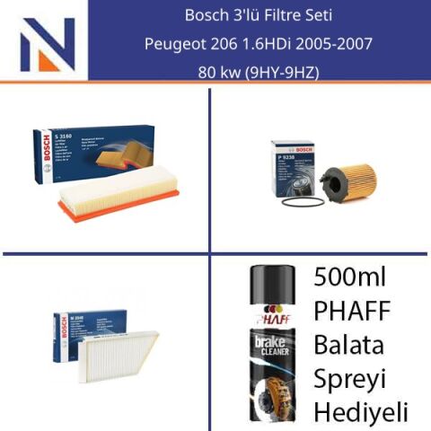 Peugeot 206 1.6HDi 2005-2007 Bosch 3'lü Filtre Seti