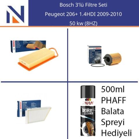 Peugeot 206+ 1.4HDI 2009-2010 Bosch 3'lü Filtre Seti