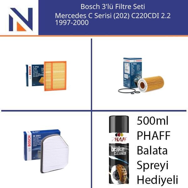 Mercedes C Serisi (202) C220CDI 2.2 1997-2000 Bosch 3'lü Filtre Seti
