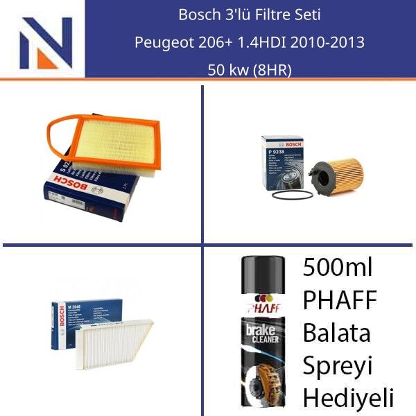 Peugeot 206+ 1.4HDI 2010-2013 Bosch 3'lü Filtre Seti