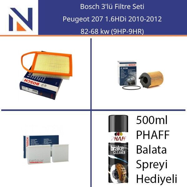 Peugeot 207 1.6HDi 2010-2012 Bosch 3'lü Filtre Seti