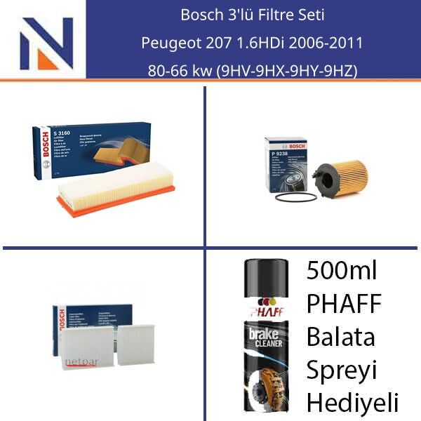 Peugeot 207 1.6HDi 2006-2011 Bosch 3'lü Filtre Seti