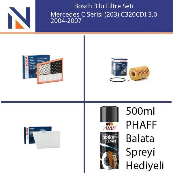 Mercedes C Serisi (203) C320CDI 3.0 2004-2007 Bosch 3'lü Filtre Seti