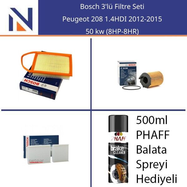 Peugeot 208 1.4HDI 2012-2015 Bosch 3'lü Filtre Seti