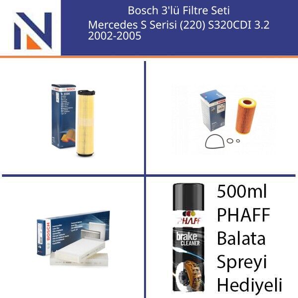 Mercedes S Serisi (220) S320CDI 3.2 2002-2005 Bosch 3'lü Filtre Seti
