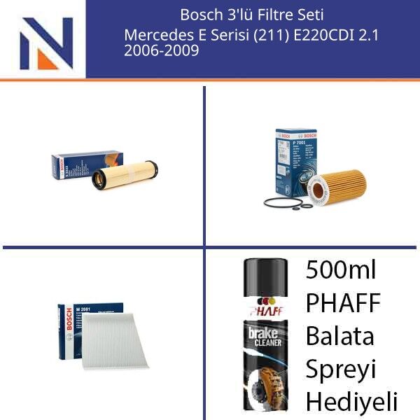 Mercedes E Serisi (211) E220CDI 2.1 2006-2009 Bosch 3'lü Filtre Seti