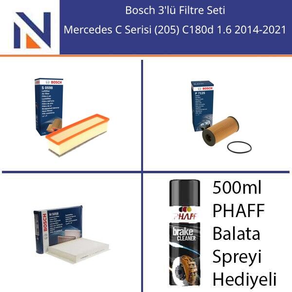 Mercedes C Serisi (205) C180d 1.6 2014-2021 Bosch 3'lü Filtre Seti