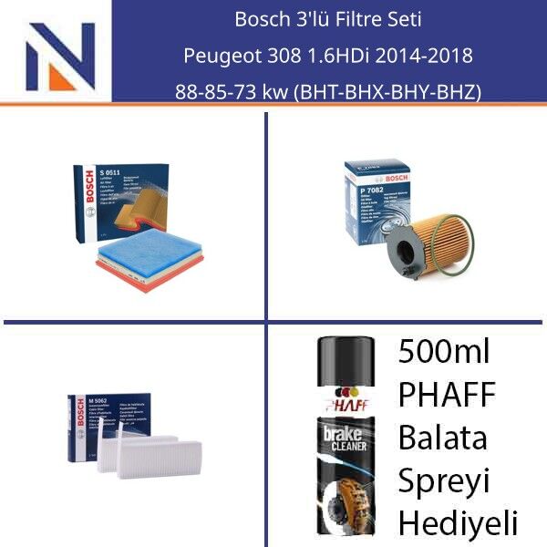 Peugeot 308 1.6HDi 2014-2018 Bosch 3'lü Filtre Seti