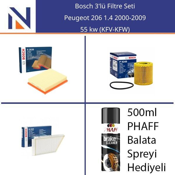 Peugeot 206 1.4 2000-2009 Bosch 3'lü Filtre Seti