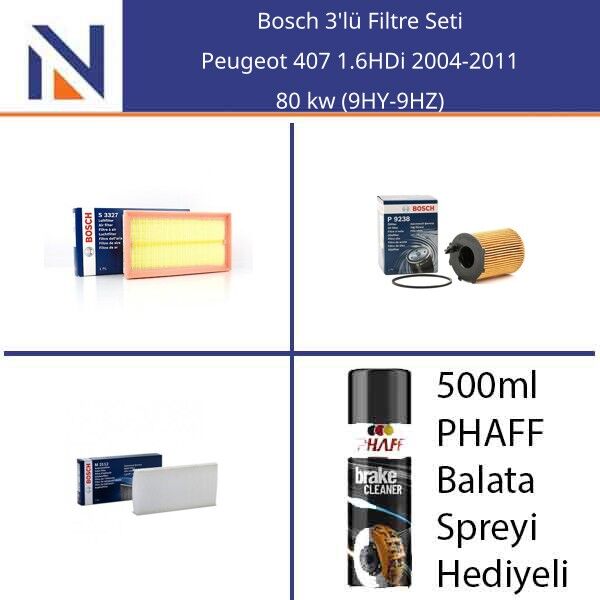 Peugeot 407 1.6HDi 2004-2011 Bosch 3'lü Filtre Seti