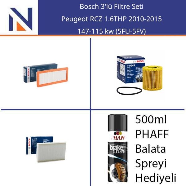 Peugeot RCZ 1.6THP 2010-2015 Bosch 3'lü Filtre Seti