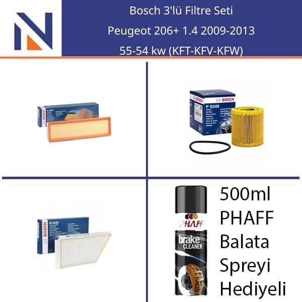 Peugeot 206+ 1.4 2009-2013 Bosch 3'lü Filtre Seti