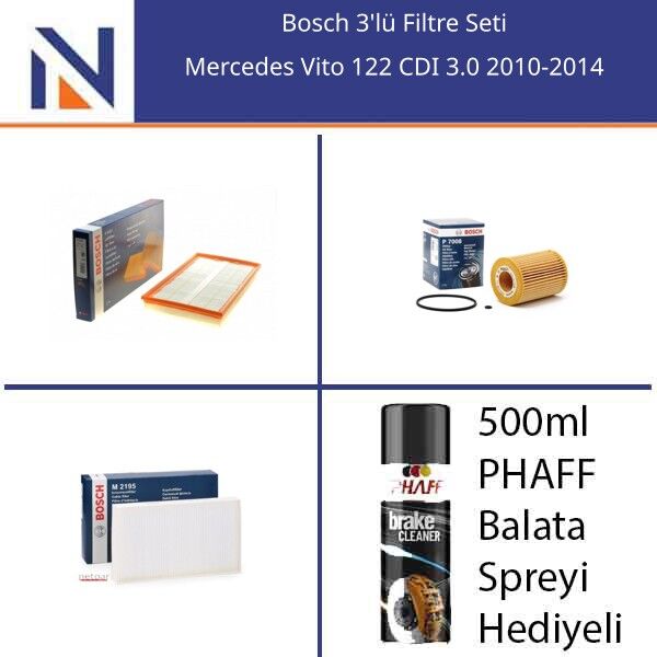 Mercedes Vito 122 CDI 3.0 2010-2014 Bosch 3'lü Filtre Seti