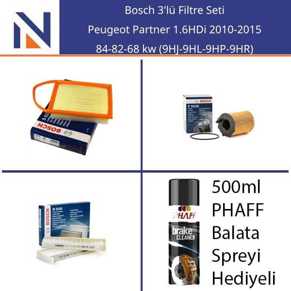 Peugeot Partner 1.6HDi 2010-2015 Bosch 3'lü Filtre Seti