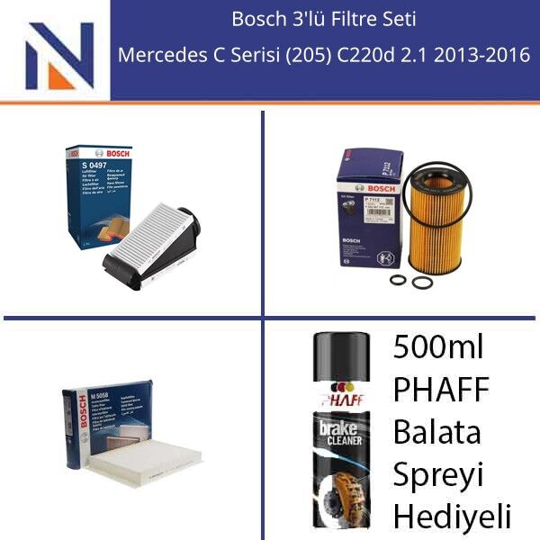 Mercedes C Serisi (205) C220d 2.1 2013-2016 Bosch 3'lü Filtre Seti