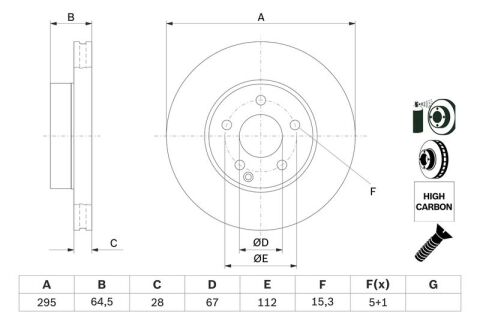 Mercedes E Serisi (212) E180 1.6	 2012-2015 Bosch Ön Disk 295mm 2 Adet